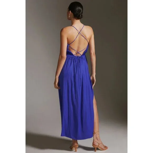 Anthropologie Blue Strappy Halter Slit Maxi Dress - Picture 3 of 8